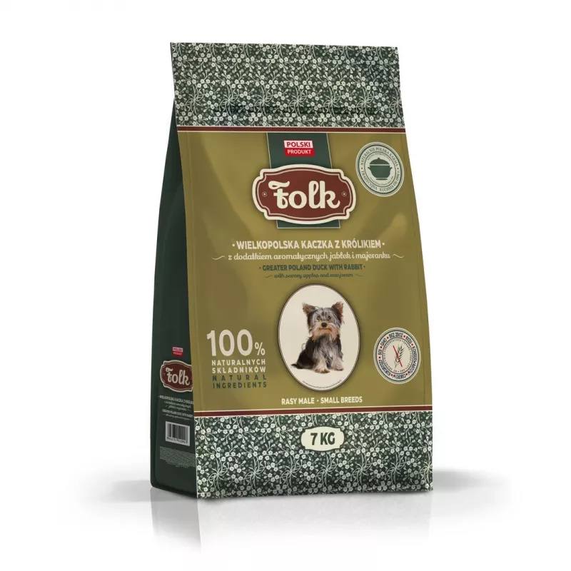 FOLK Small breeds Traditional Greater Poland Ente mit Kaninchen, Äpfeln und Majoran - Trockenfutter für Hunde - 7kg