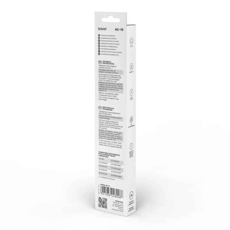 SAVIO Universal-Fernbedienung RC-15 für TCL SMART TV, IR Wireless, schwarz, Reichweite 10 m