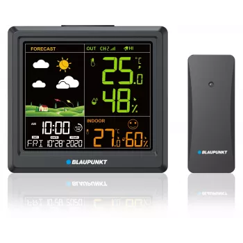 Wetterstation BLAUPUNKT WS25BK — Monitor für Innen-/Außentemperatur und Luftfeuchtigkeit, schwarz, 1 Sensor, LCD-Anzeige