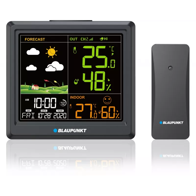 Wetterstation BLAUPUNKT WS25BK — Monitor für Innen-/Außentemperatur und Luftfeuchtigkeit, schwarz, 1 Sensor, LCD-Anzeige