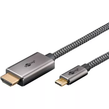 USB-Geflochtenes Adapterkabel, USB-C-Stecker > HDMI-Stecker, 4K / 60Hz (Schwarz/Silber, 2 Meter)