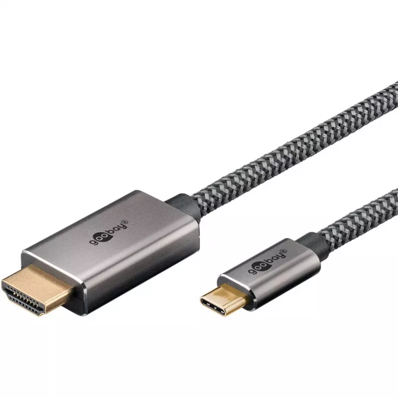 USB-Geflochtenes Adapterkabel, USB-C-Stecker > HDMI-Stecker, 4K / 60Hz (Schwarz/Silber, 2 Meter)