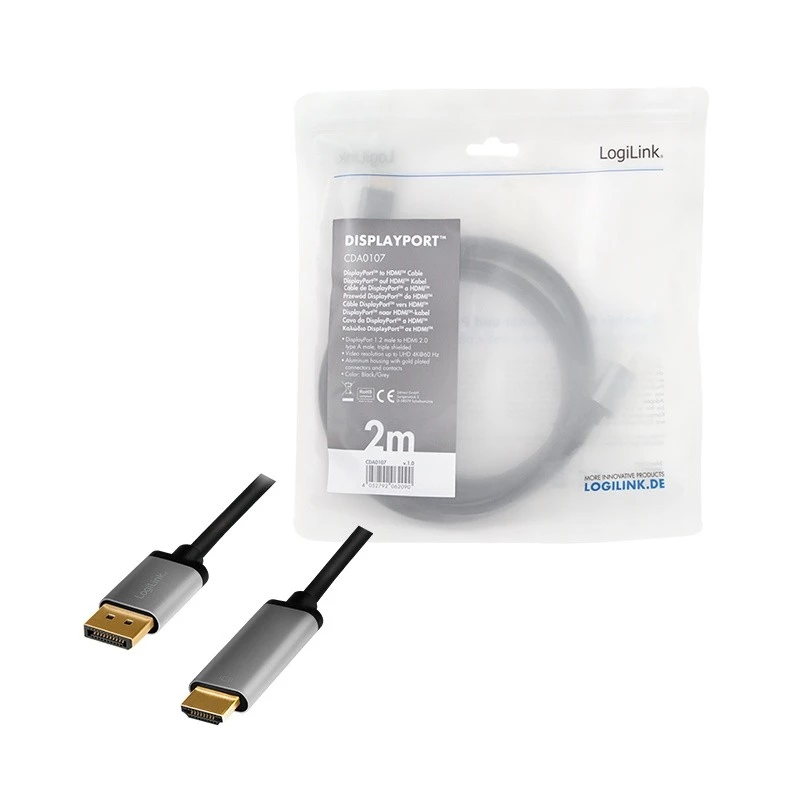 LogiLink CDA0107 Videokabel-Adapter 2 m DisplayPort HDMI Schwarz Grau
