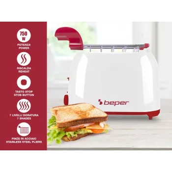 Toaster Beper P101TOS100 2-Scheiben Kompakt-Design, Edelstahlgehäuse, einstellbare Bräunung