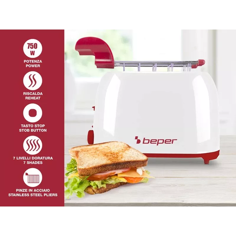 Toaster Beper P101TOS100 2-Scheiben Kompakt-Design, Edelstahlgehäuse, einstellbare Bräunung
