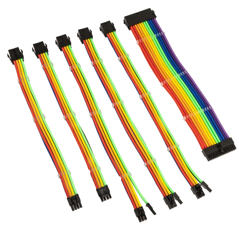 Ummanteltes Kabelverlängerungsset Kolink Core Adept — 6-teilig, PET-Mantel, Kupferleiter, Längen 300–350 mm