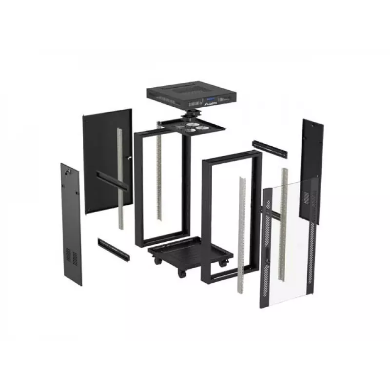 Freistehendes Rack-Gehäuse LANBERG FF01-6624-12BL 24U 19 Zoll 600×600 mm, IP20, 1200 kg, Schwarz