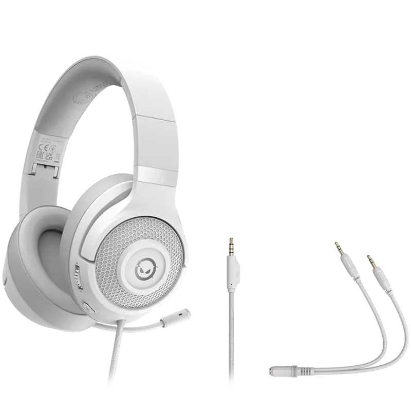 LORGAR Noah 101, Gaming-Headset mit Mikrofon, 3,5-mm-Klinkenanschluss, Kabellänge 2 m, faltbares Design, PU-Leder-Ohrpolster, Größe: 185*195*80 mm, 0,245 kg, weiß