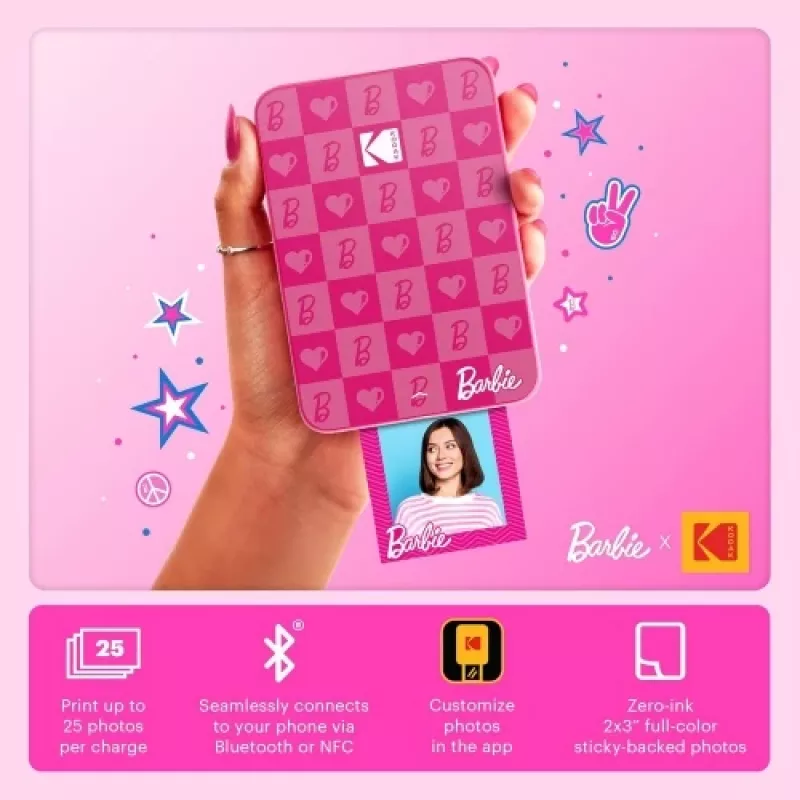 Barbie x Kodak STEP Slim Instant Mobile Photo Printer Colour ZINK 2x3'' 1ppm, Bluetooth, Pink