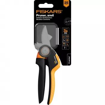 Fiskars X-Series P941 Gartenschere Amboss Schwarz, Orange
