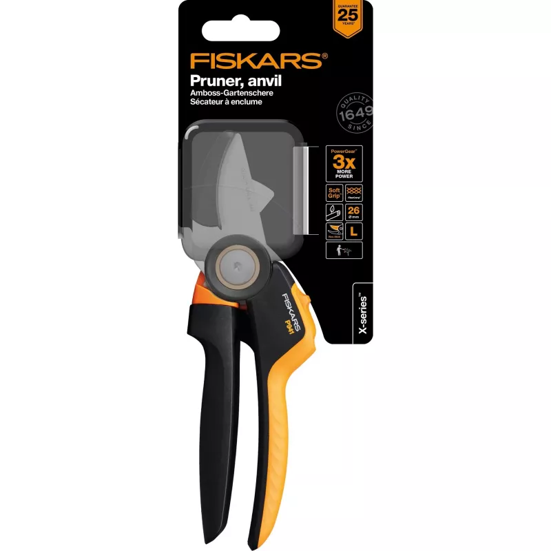 Fiskars X-Series P941 Gartenschere Amboss Schwarz, Orange