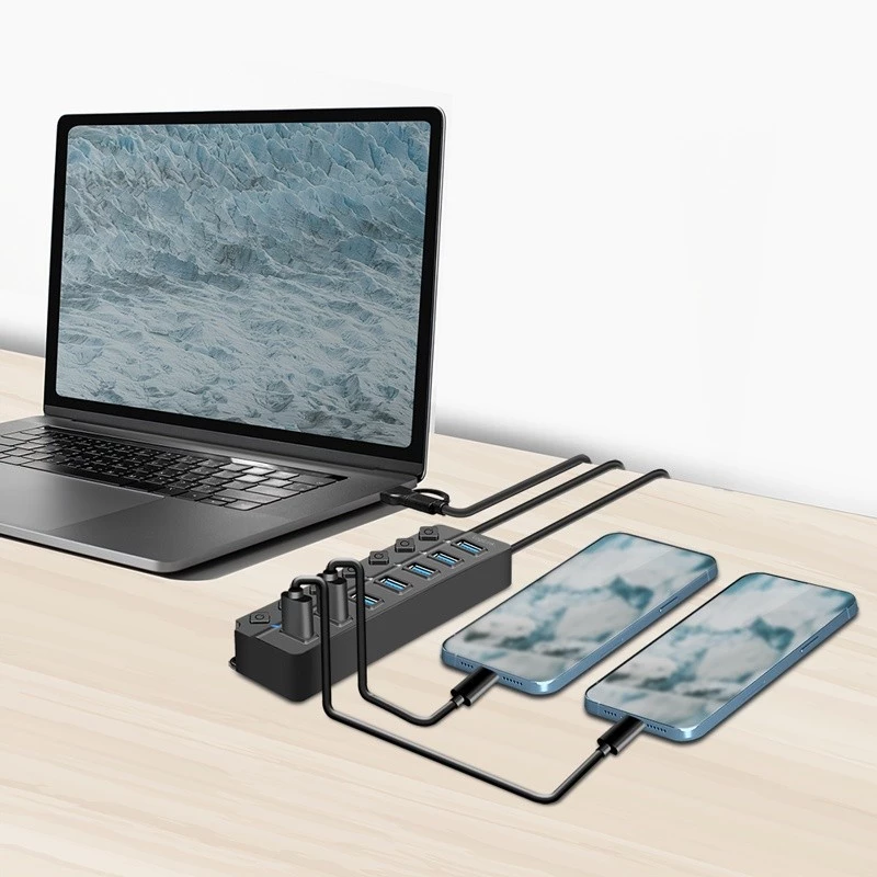 USB 3.2 Gen 1 Hub, 7 Port mit Ein-/Ausschalter, schwarz