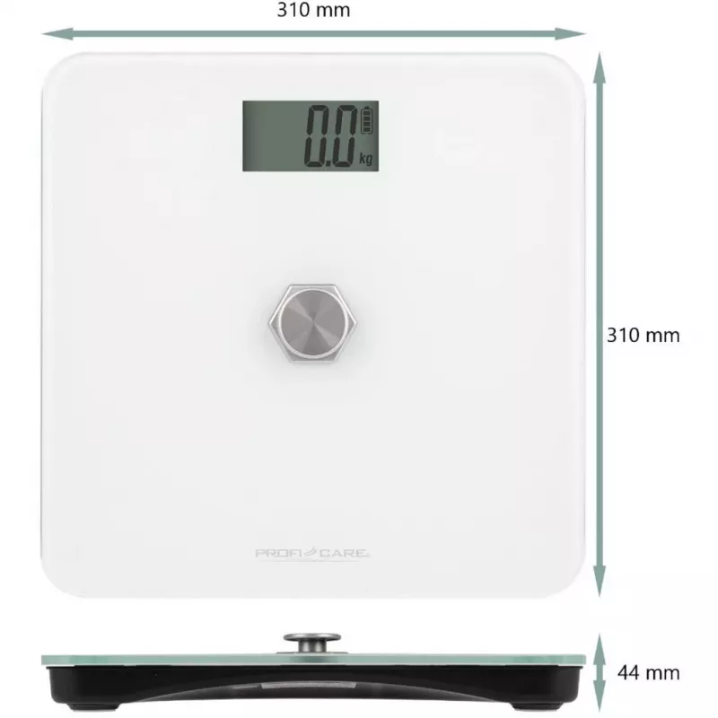 Elektronische Personenwaage Profi-Care PC-PW 3112 — 180 kg Kapazität, 100 g Genauigkeit, 310×310×44 mm, LCD-Anzeige