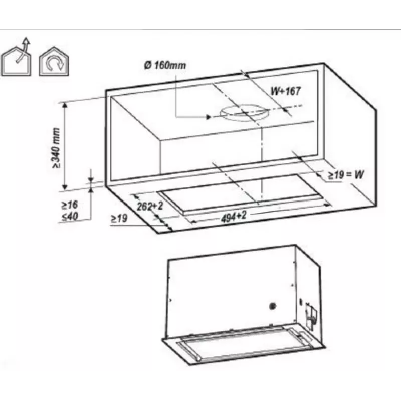 Elica LANE-80-BLK Lane 72cm Canopy Cooker Hood - Schwarz