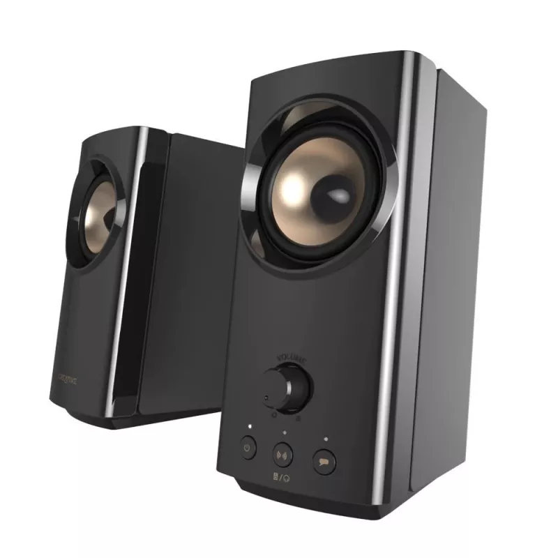 CREATIVE T60 2.0 Kompakte Hi-Fi Desktop-Lautsprecher mit klarem Dialog und Surround durch Sound Blaster SmartComms Kit, USB-C Audio-, Mikrofon- und Headset-Anschlüsse B