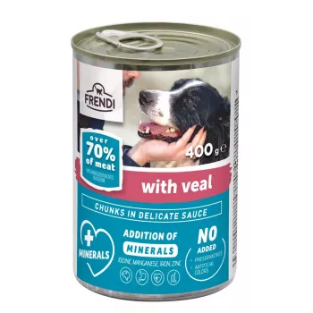 Hundenassfutter Frendi 400 g — Kalb in Soße, Alleinfuttermittel für ausgewachsene Hunde