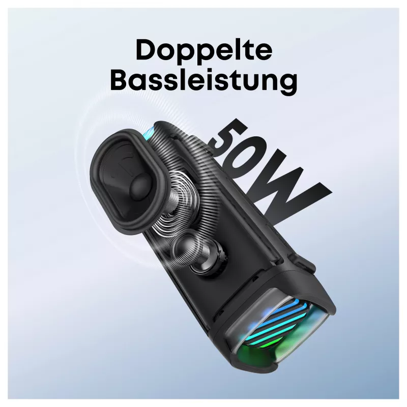 ANKER Soundcore Boom 3i schwarz robuster Outdoor Bluetooth Lautsprecher IP68 50W BassUp 16h Spielzeit Lichtshow TWS-Stereo