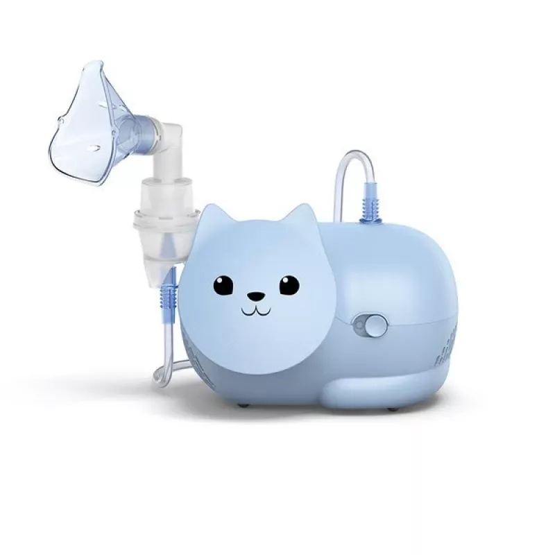 Mesh-Vernebler Omron Nami Cat NE-C303K-KDE — Tischinhalator, 0,35 ml/min, für Kinder und Erwachsene, blau, B235 × T148 × H157 mm