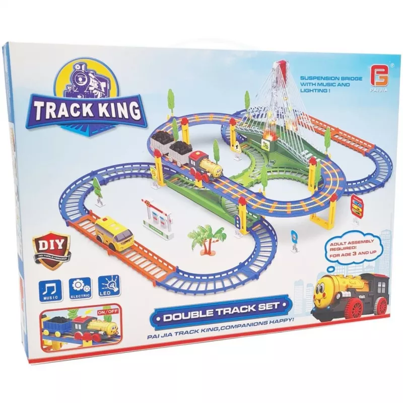 Elektrische Zugstrecke King Extralink Kids, mit Lokomotive und batteriebetriebenem Auto