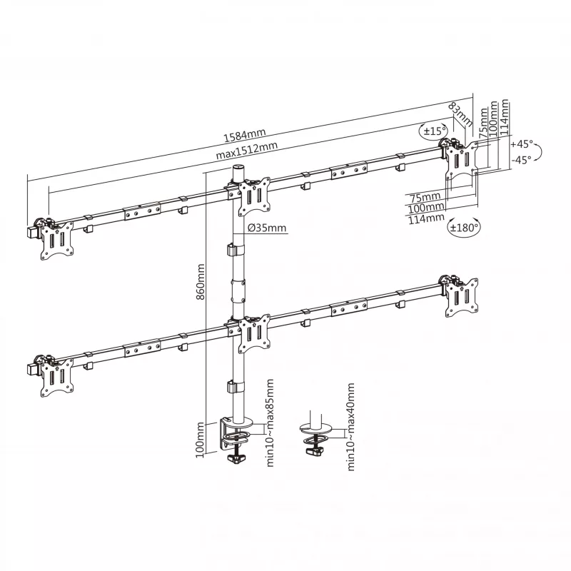 LCD-Halterung SBOX LCD-352/6-2 für 17–32 Zoll Displays, 7×7 kg, VESA 100×100