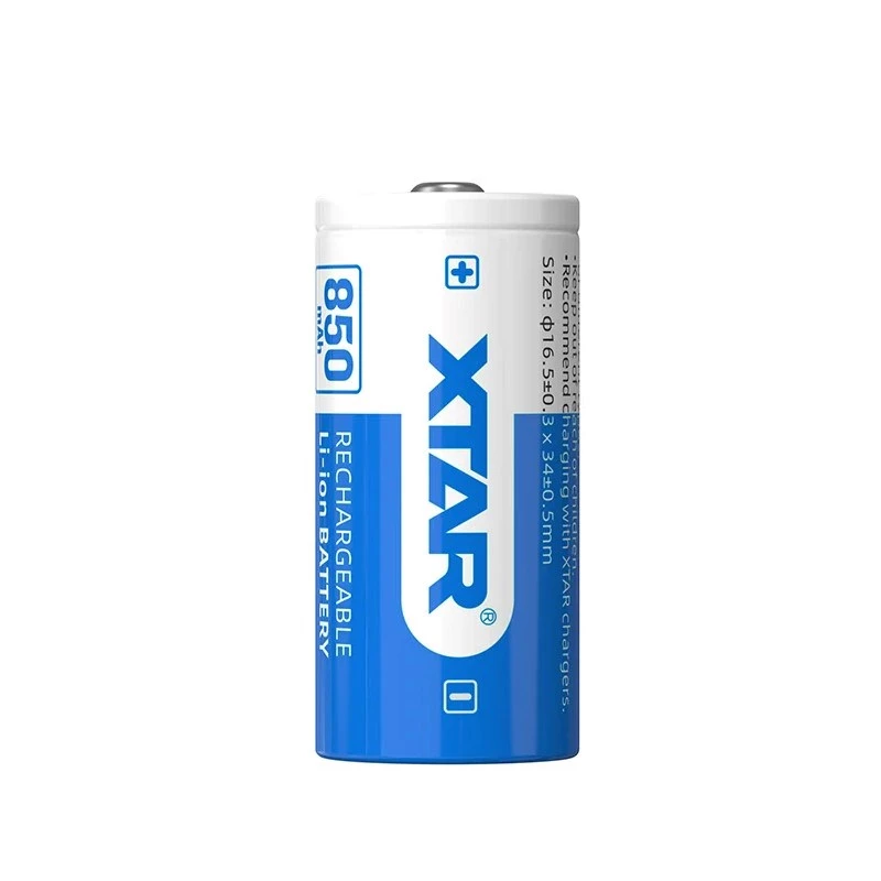 Wiederaufladbare Li-Ion-Batterie XTAR 16340 3,7 V 850 mAh — 34 mm × 16,5 mm, 1 Stück
