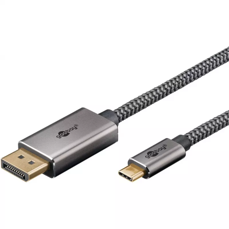 USB-Adapterkabel, USB-C-Stecker > DisplayPort-Stecker, 4K 60 Hz (schwarz/silber, 2 Meter, geflochtenes Kabel)