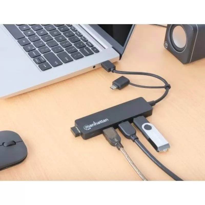 Manhattan USB-C & USB-A Combo Dock/Hub, Ports (4): USB-A (x4), 5 Gbit/s (USB 3.2 Gen1 aka USB 3.0), USB-betrieben (kein externes Netzteil erforderlich)