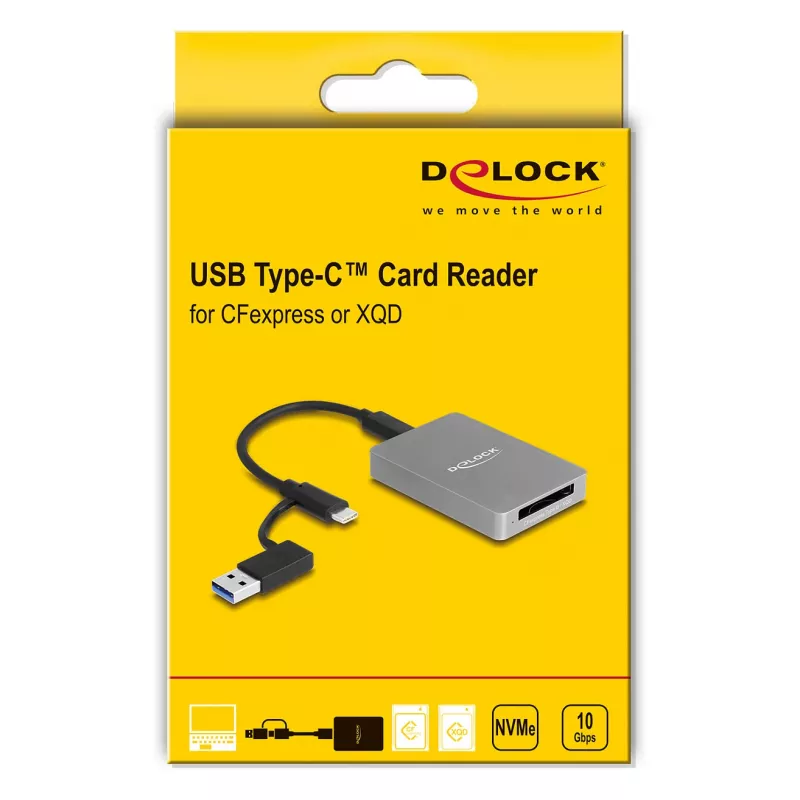 DeLOCK USB Typ-C Kartenleser CFexpress XQD Aluminium Grau 10000 Mbit/s