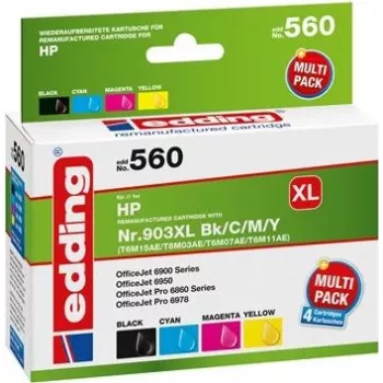 edding Druckerpatronen EDD-560 schwarz, Cyan, Magenta, gelb kompatibel mit HP 903XL 3HZ51AE, Set