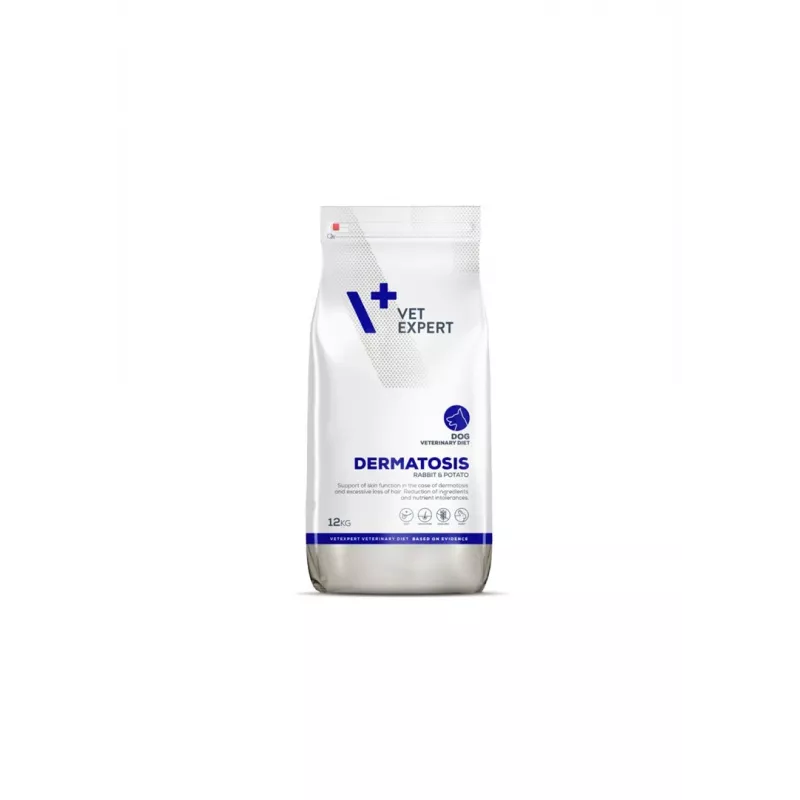 Trockenfutter für Hunde VETEXPERT Dermatosis Rabbit & Potato 12 kg — Veterinärdiät zur Unterstützung der Haut, Protein 26%, Fett 15%