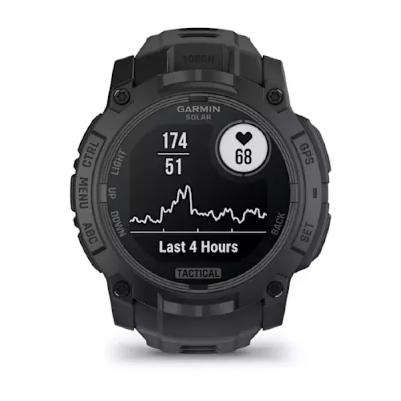 Smartwatch GARMIN Instinct — 45 mm, 3.05 cm (1.2 Zoll) AMOLED 390×390 Touchscreen, 4 GB, GPS, Silikonarmband Schwarz, 53 g