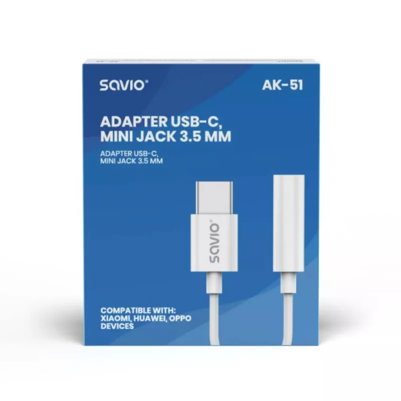USB Type 3.1 C (M) – Jack 3.5mm (F) Audioadapter Weiß SAVIO AK-51