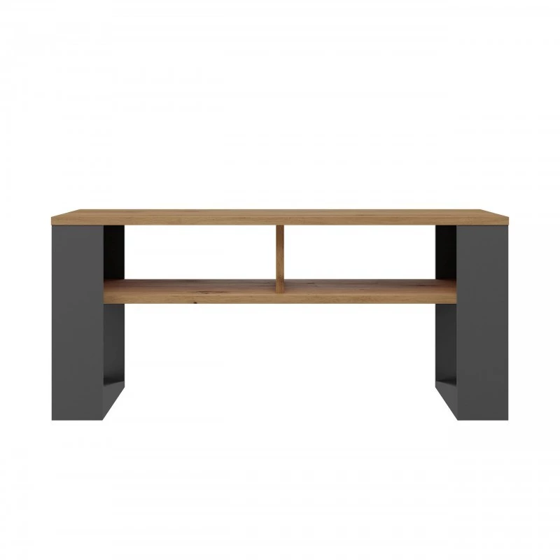 Couchtisch top e shop Modern 90×58×50 cm, anthrazitfarbener Rahmen, Regalböden in Eiche Artisan matt