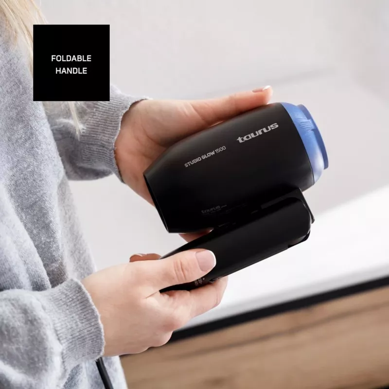 Haartrockner Taurus Studio Glow 1500 — 1400 W, 3 Heizstufen, 2 Geschwindigkeiten, faltbar, aufhängbar, schwarz