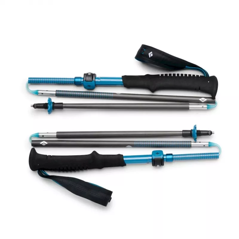 Trekkingstöcke Schwarz Diamond Distance Carbon FLZ – faltbarer Karbon, verstellbar 125–140 cm, 3-teilig, 364 g, 40 cm gefaltet