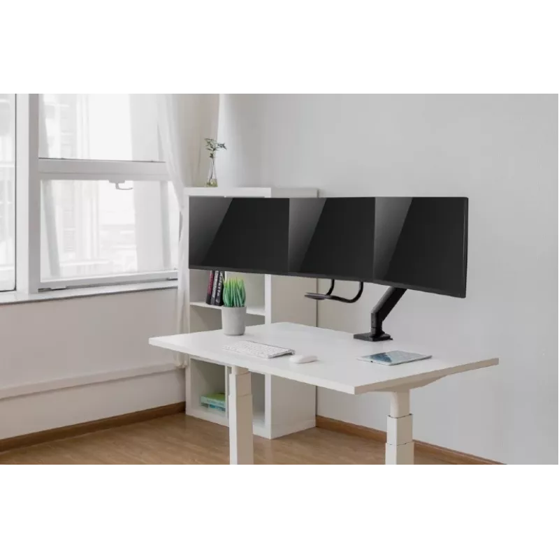 Desk monitor mount GEMBIRD MA-DA3-03, 3-arm, gas spring, VESA 75–100x100, supports 3 displays up to 27 inch, max 18 kg, Schwarz