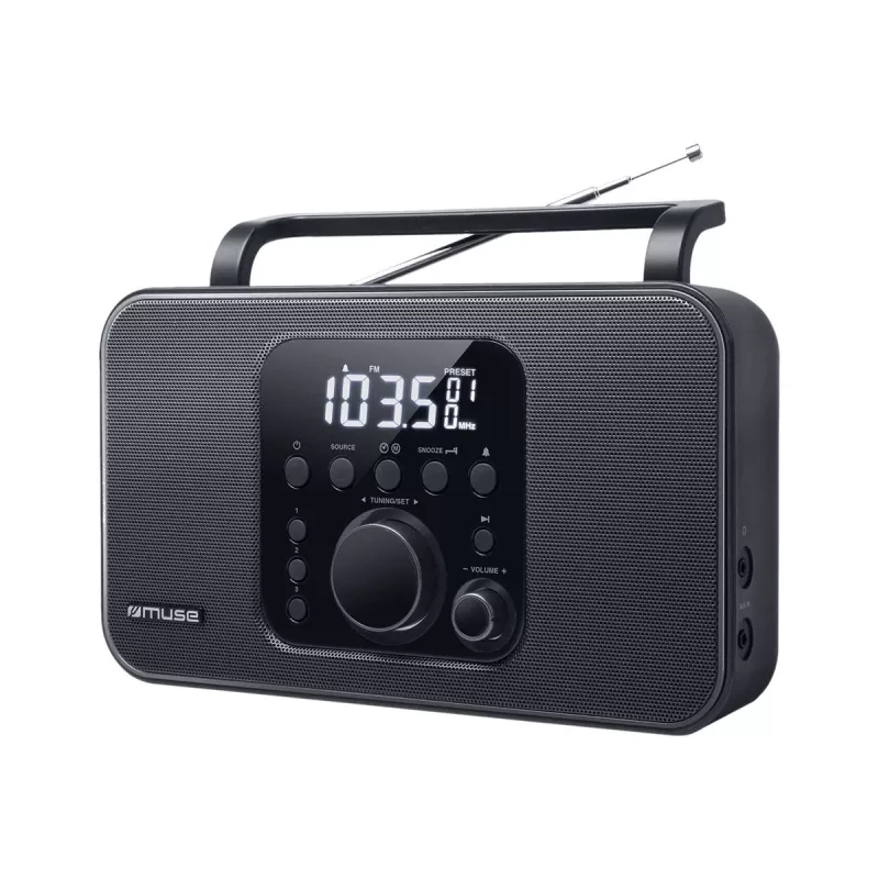 Tragbares Radio Muse M-091 R — FM/AM, LCD-Anzeige, Netz- oder AA/D-Batteriebetrieb, Drehregler-Lautstärke, 1,1 kg, schwarz