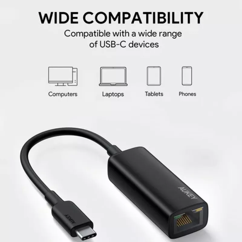 Ethernet Adapter Aukey CB-A30 USB‑C auf Gigabit RJ45 10/100/1000 Mbps, USB 3.0, Aluminium, LED-Anzeigen