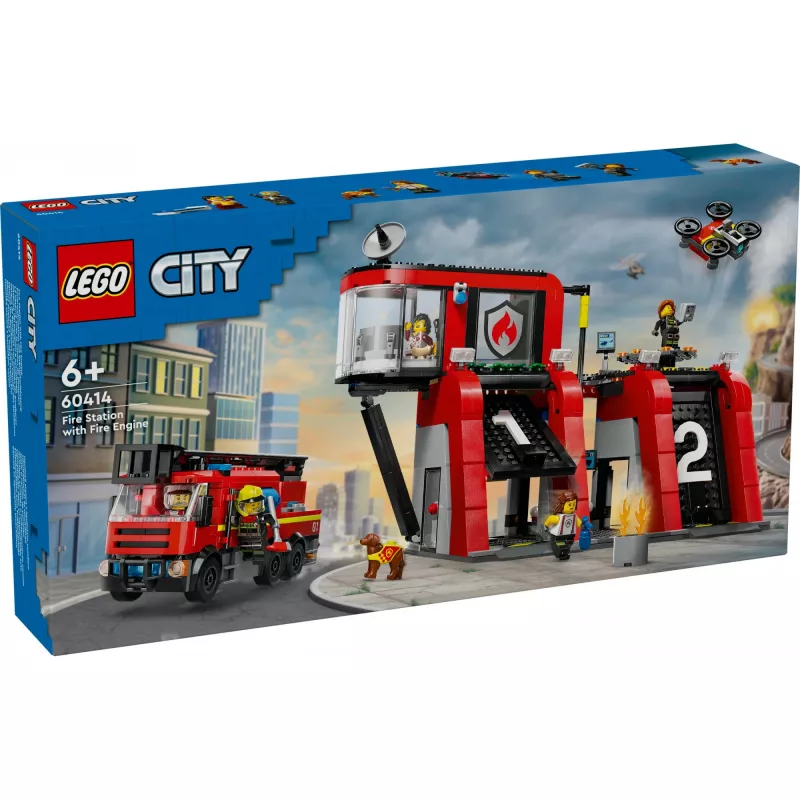 Konstruktionsspielzeug LEGO City Feuerwache mit Drehleiterfahrzeug 60414 — 843 Teile, 5 Minifiguren, 220×320×140 mm