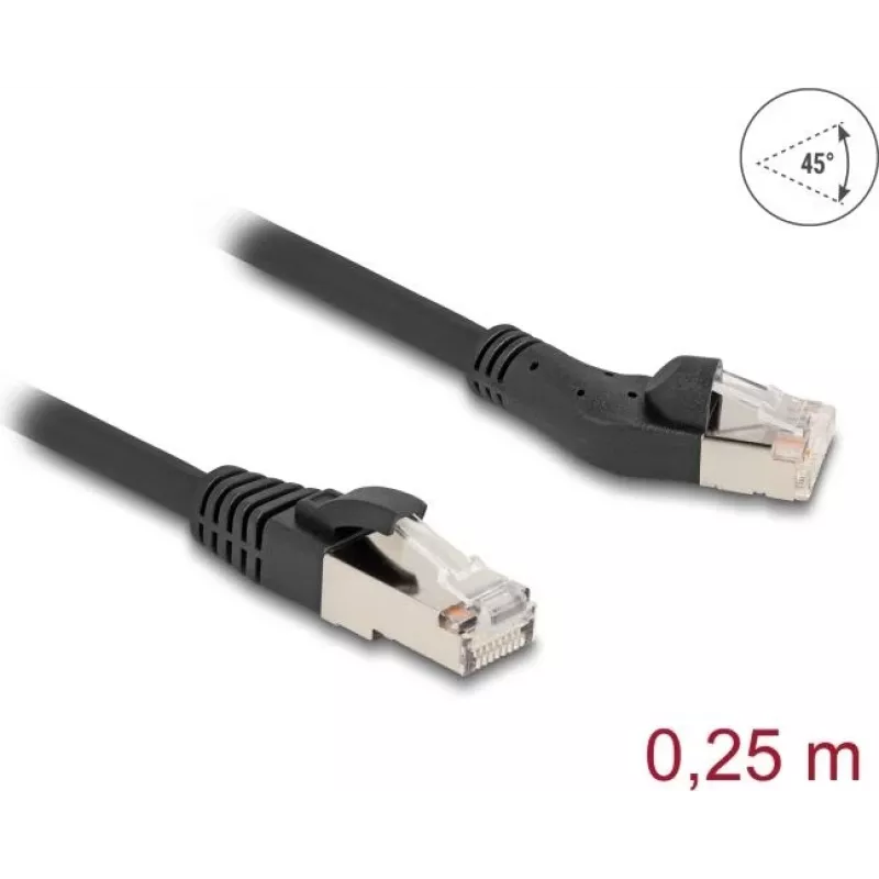 Netzwerkkabel DeLOCK RJ45 Cat.8.1 45° links abgewinkelt 0,25 m Schwarz