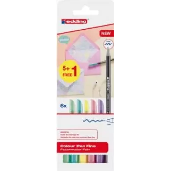 Feinliner-Stifte Edding 1200 Pastell-Set, 6 Stück, Filzspitze 0,3 mm