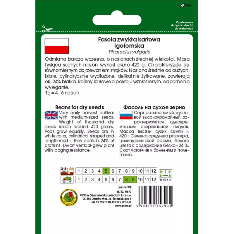 Saatgutpackung Seklos LT PNOS — Trockenbohnen 'Igłomska' Samen, 50 g