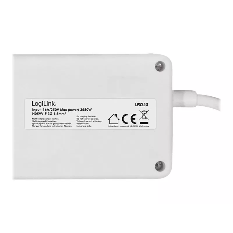 Netzsteckdosenleiste LogiLink LPS250 1,5 m 6 AC-Steckdosen Innenbereich Weiß