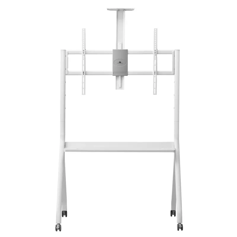 Boden-TV-Ständer MACLEAN MC-114 W für Displays 55 Zoll–100 Zoll, weiß, VESA bis zu 900x600, maximale Belastung 120 kg, Höhe 115–152 cm, Ablage