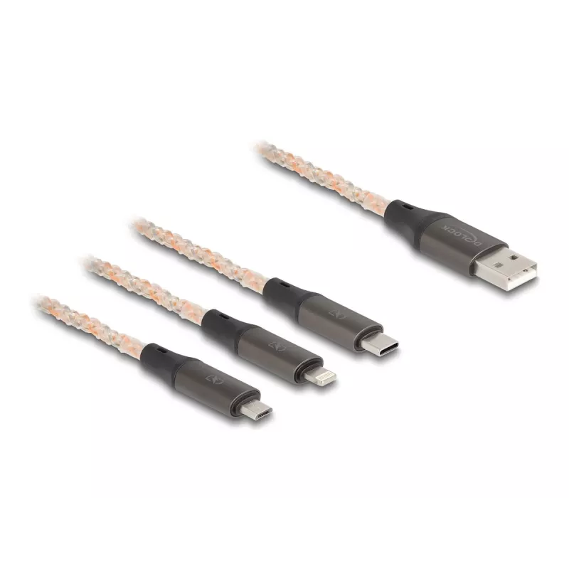 DeLOCK USB-Kabel 1,2 m USB 2.0 USB A USB C/Micro-USB B/Lightning Transparent