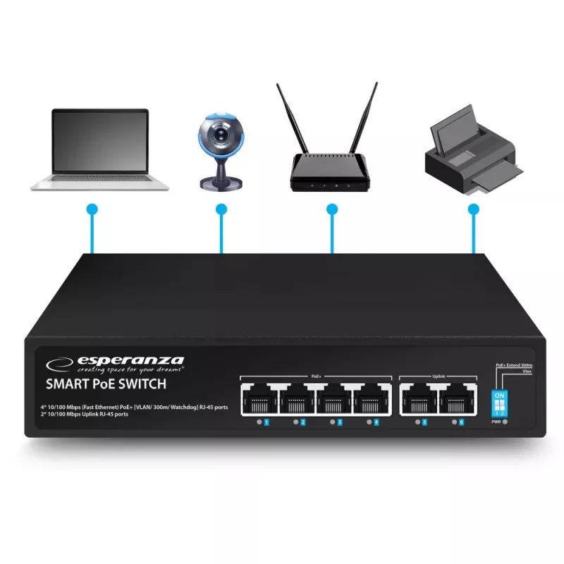 Esperanza ENS105 6-Port-PoE-Switch 10/100 60W