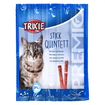 Katzenleckerlis Trixie Premio Sticks geschwärzter Lachs mit Forelle, Ergänzungsfutter, 5 x 5 g (25 g)