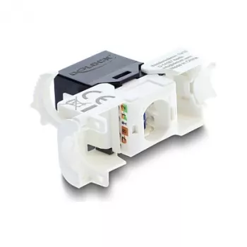 Keystone-Modul RJ45 auf LSA Kat.6 UTP mit Rastclip und kabelbinderfrei — DELOCK 90794, flach schwarz/weiß, 16,1×30×19,4 mm