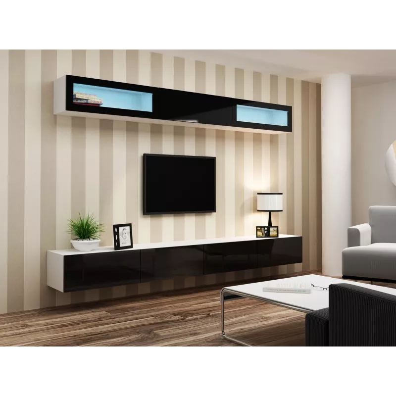 Cama Wohnzimmer-Schrankset VIGO 11 weiß/schwarz glänzend