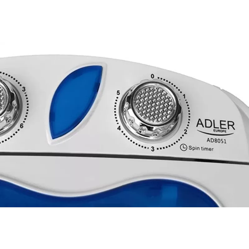 Adler | AD 8051 | Waschmaschine | Energieeffizienzklasse | Toplader | Waschkapazität 3 kg | Unbestimmte U/min | Tiefe 37 cm | Breite 38 cm | Weiß/Blau